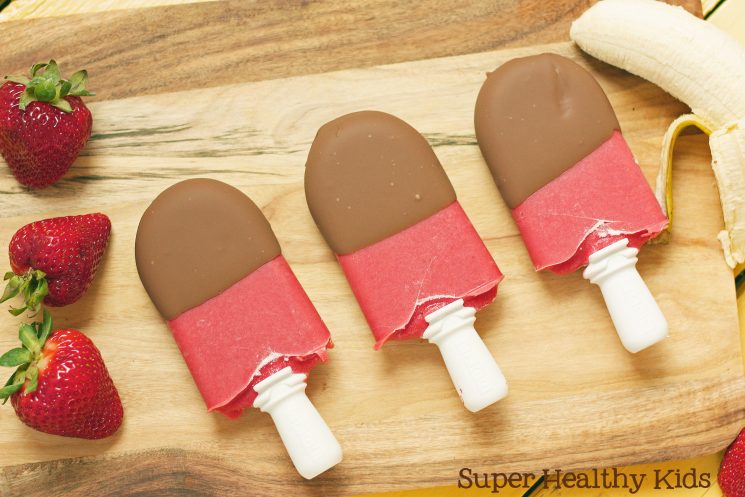 chocolate dipped strawberry banana homemade popsicles
