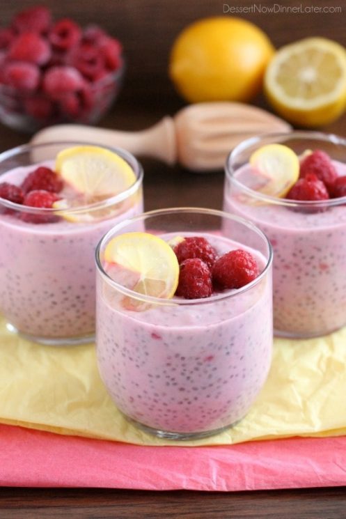 Lemon Raspberry Chia Pudding showcases the bright flavors of Spring and Summer made into a healthy breakfast, snack, or dessert! Recipe by DessertNowDinnerLater.com for Super Healthy Kids.