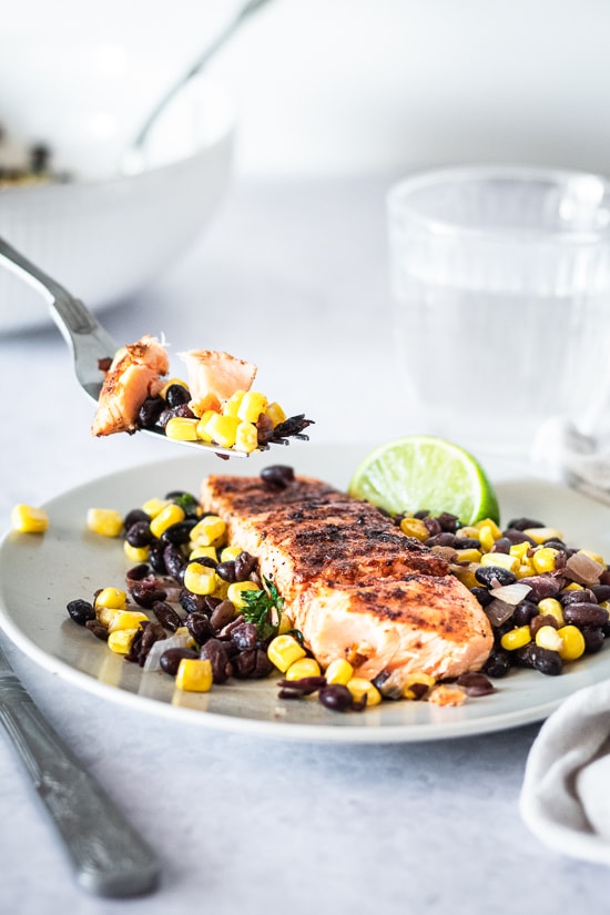 grilled salmon with corn and black beans