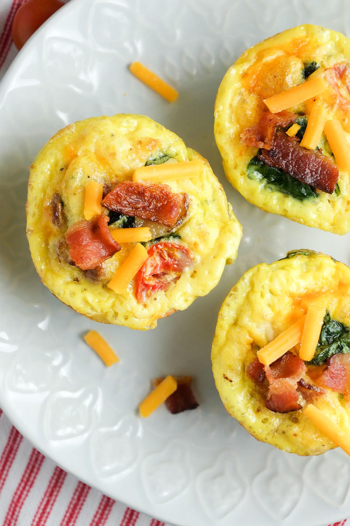 overhead view of blt egg muffin cups