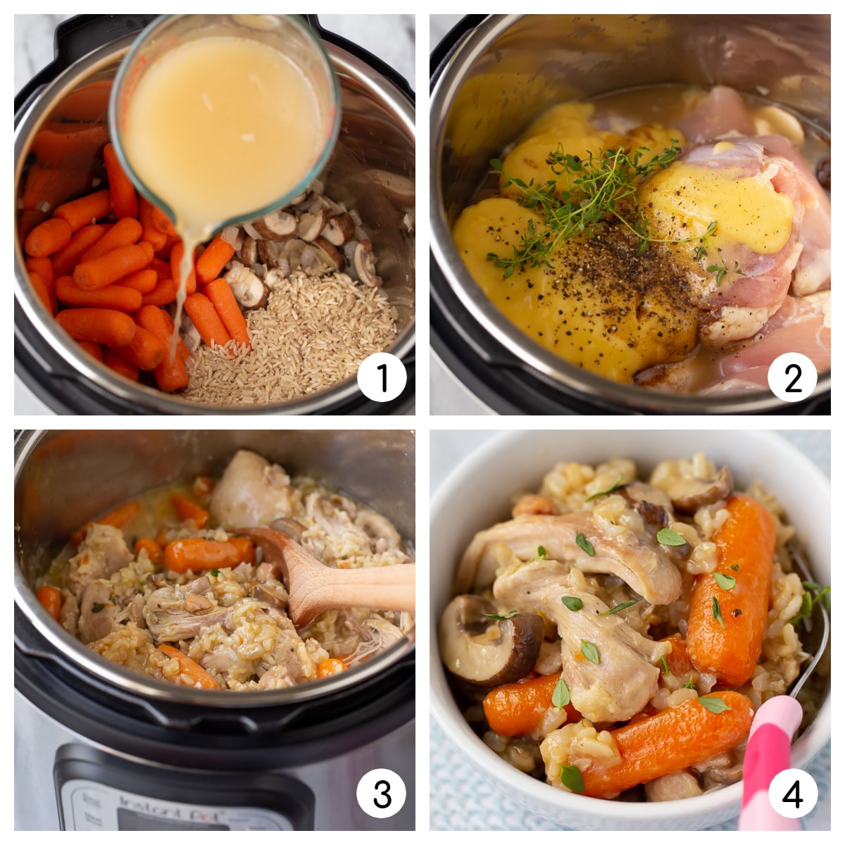 step by step process of how to cook chicken and rice in the instant pot