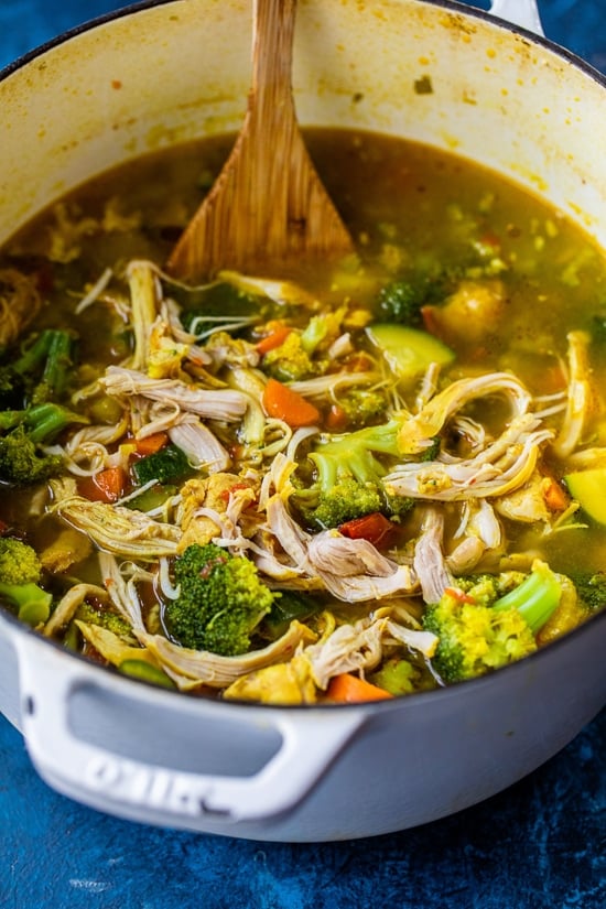 Big pot of Chicken Noodle Soup with vegetables