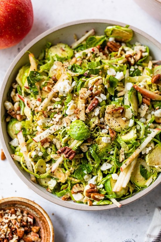 Fall Brussels Sprouts Salad with Apple, Pecans and Blue Cheese