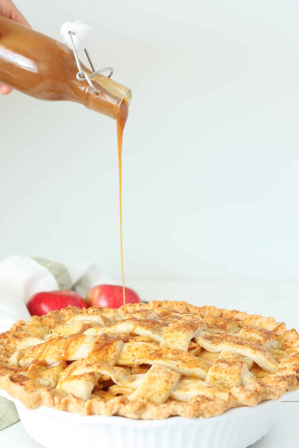 caramel apple pie drizzled with caramel sauce