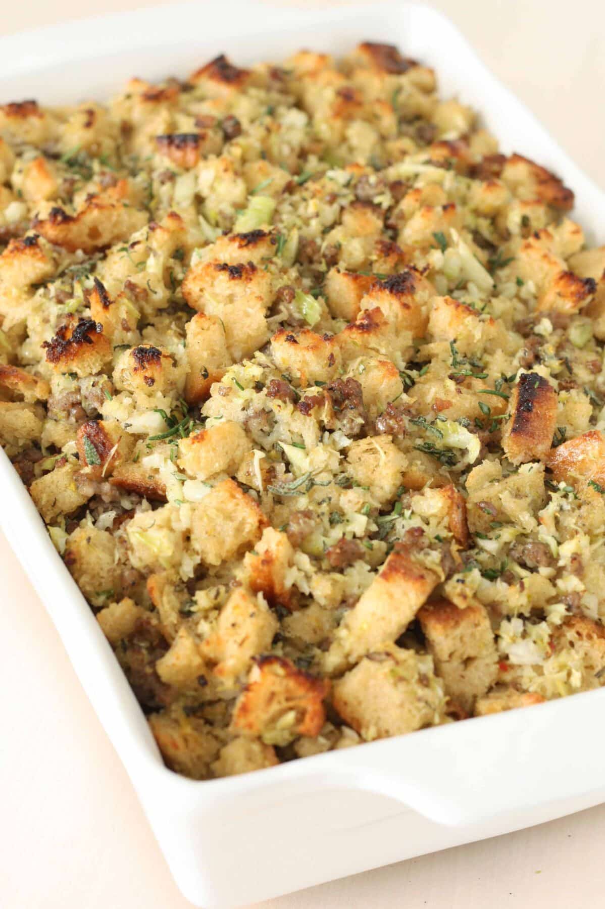 baked stuffing in a casserole dish