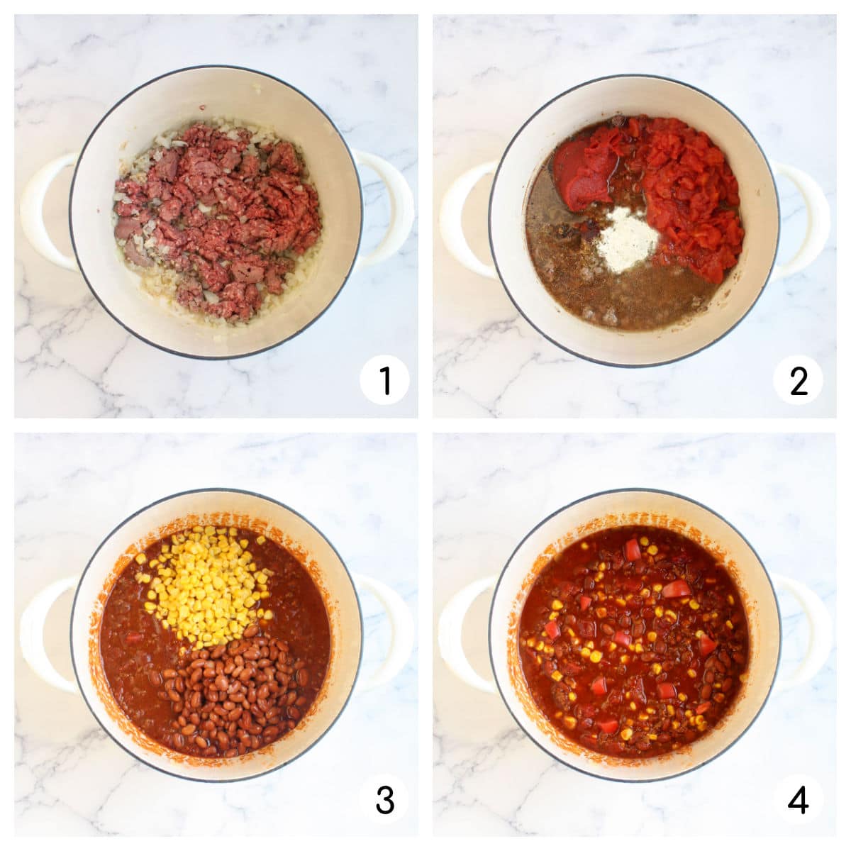 process shots of how to make taco soup