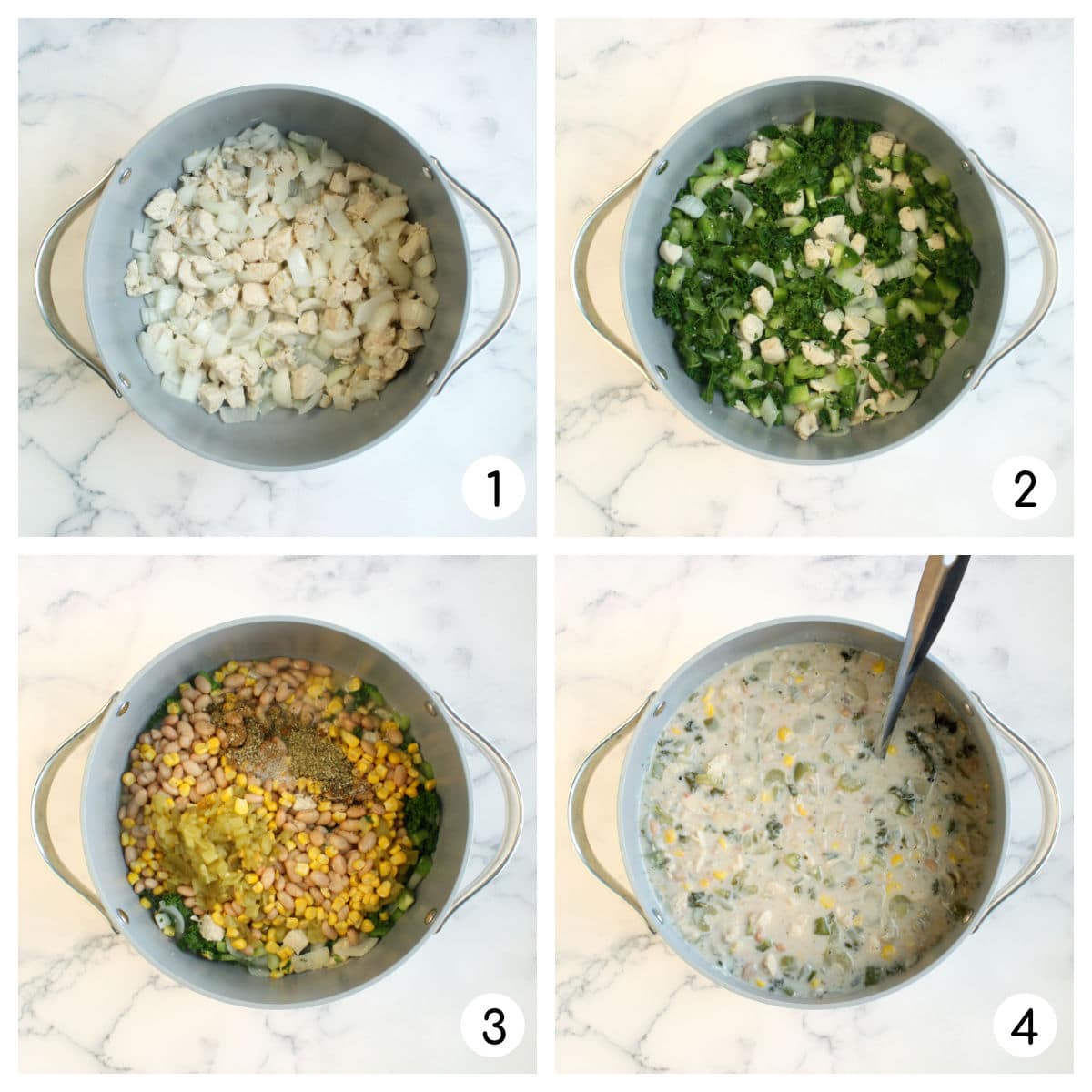 process shots for how to make white bean chicken chili