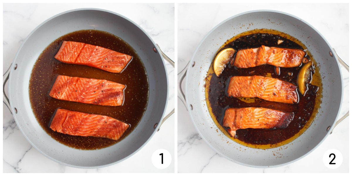 process steps for cooking  honey garlic salmon.