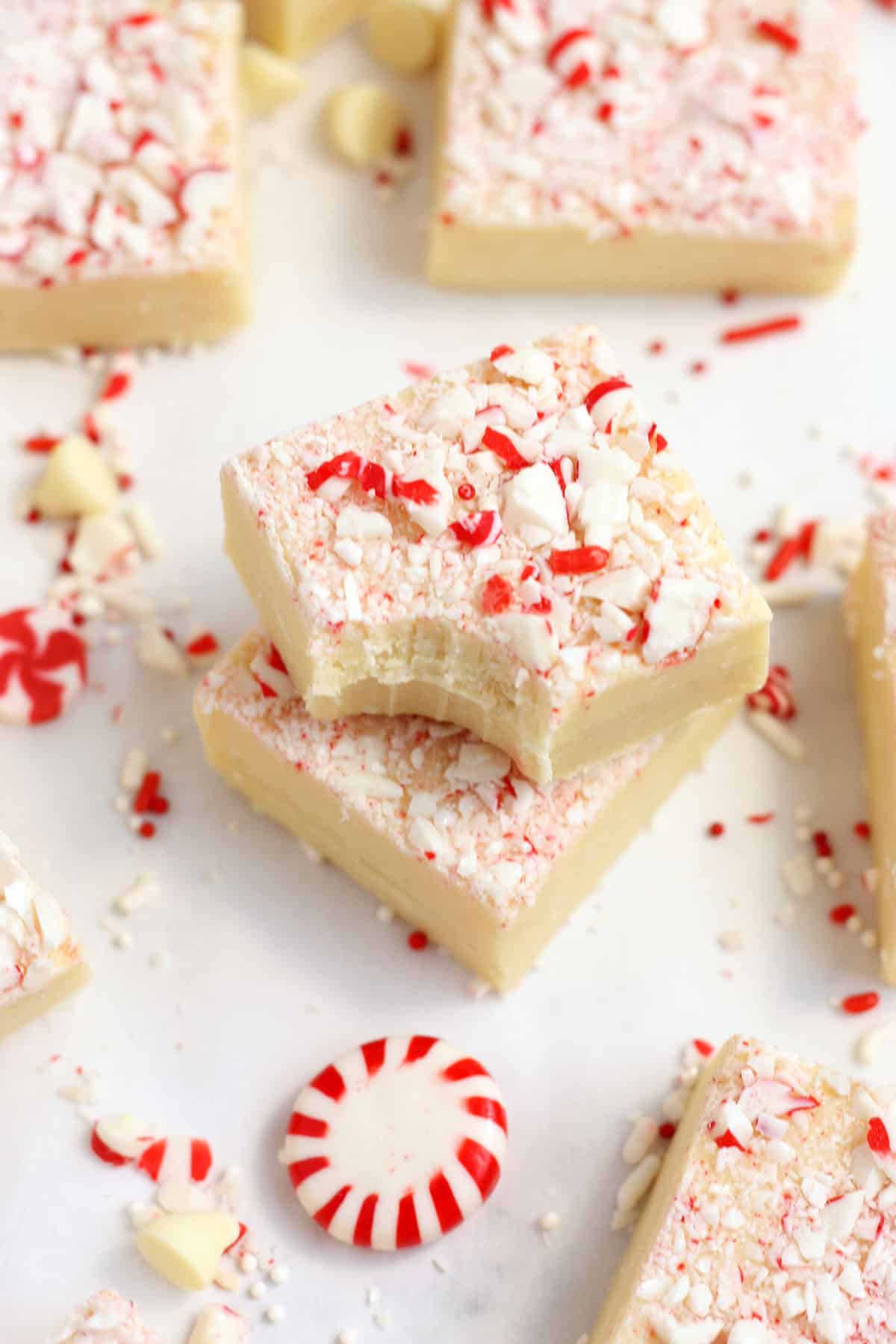 peppermint fudge topped with crushed peppermint candy