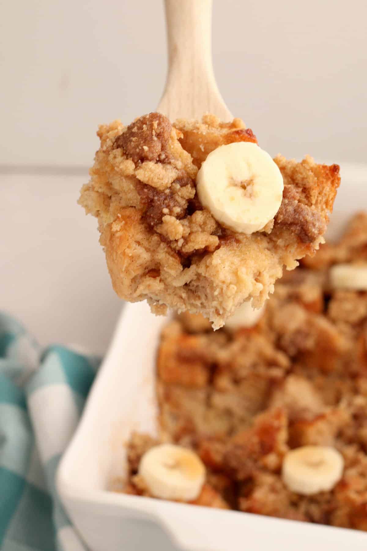 a scoopful of baked banana french toast