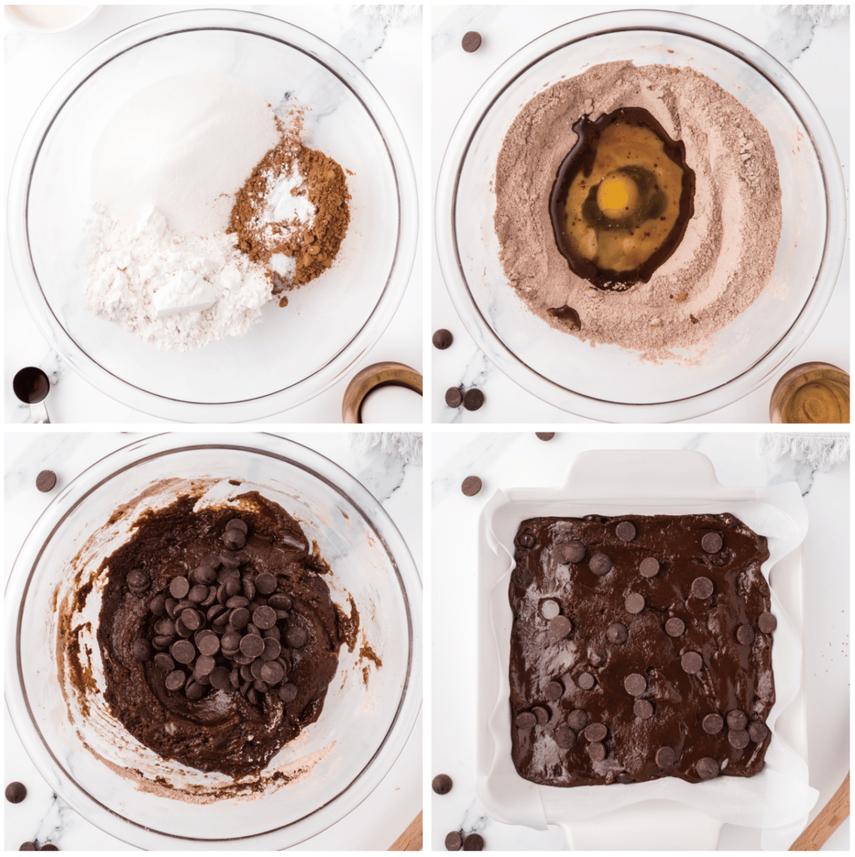 process shots for how to make chocolate chip brownies