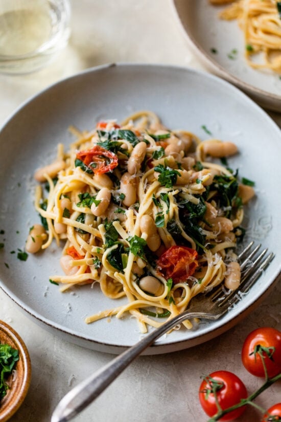 Vegetarian Cannellini Scampi with Linguine