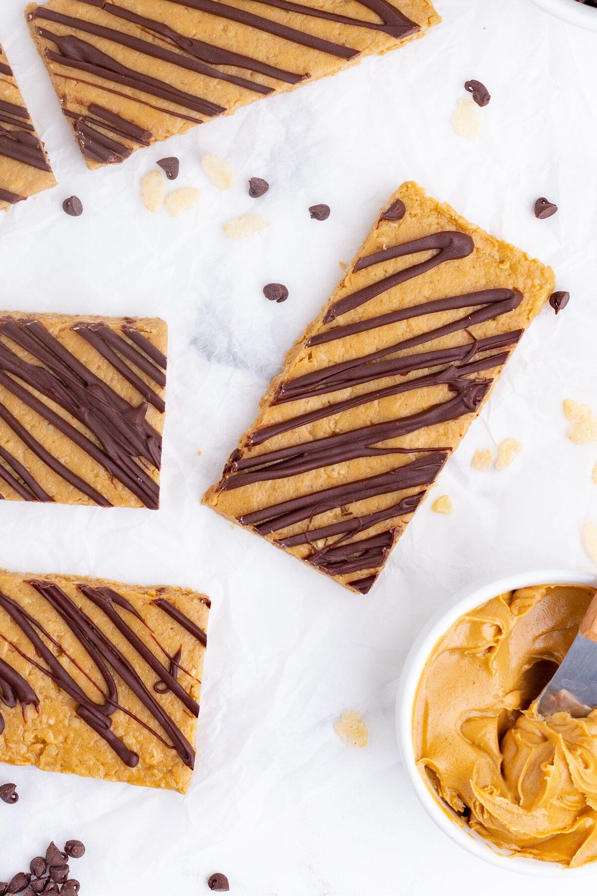 homemade protein bars drizzled with chocolate