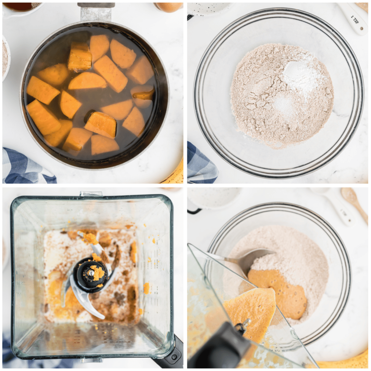 process shots for how to make sweet potato pancakes