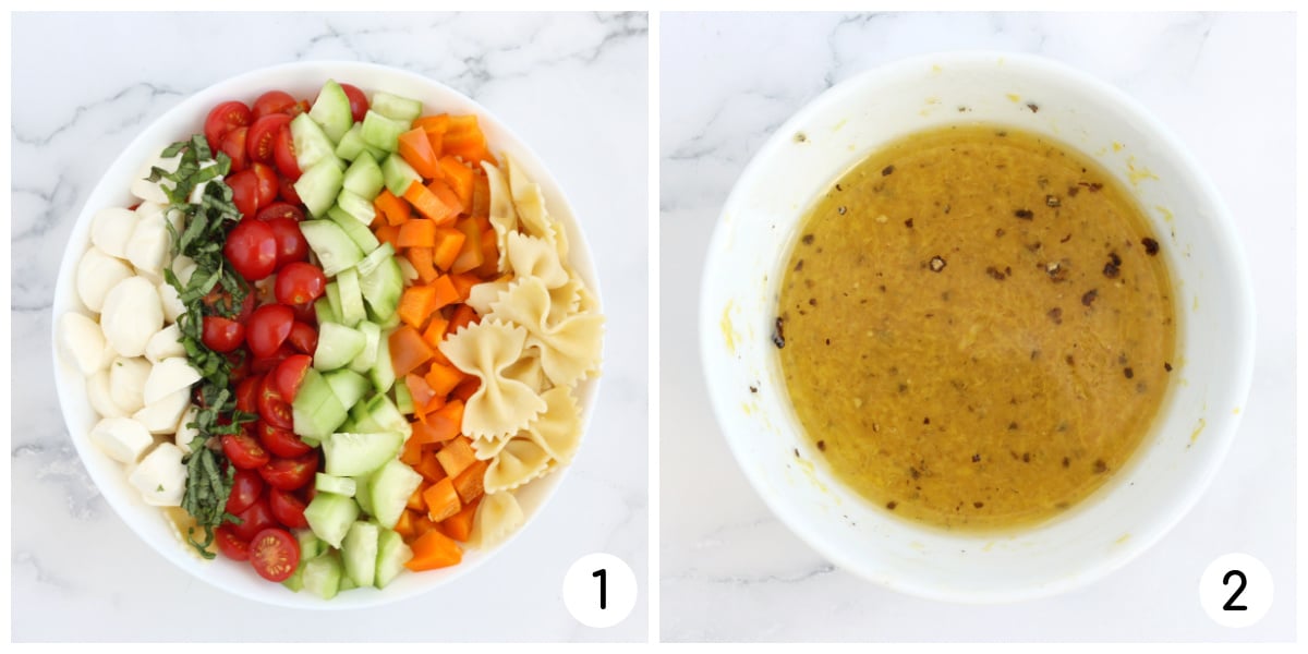process shots for how to make easy pasta salad