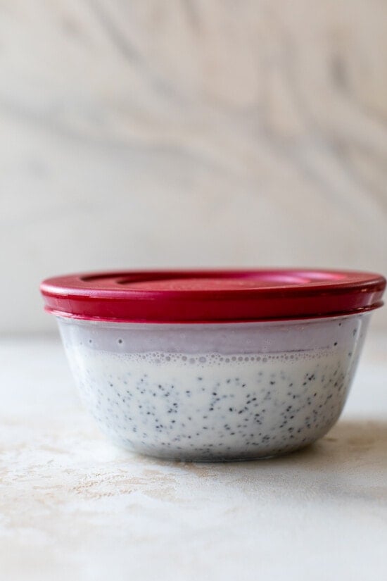 Chia Pudding in a container.