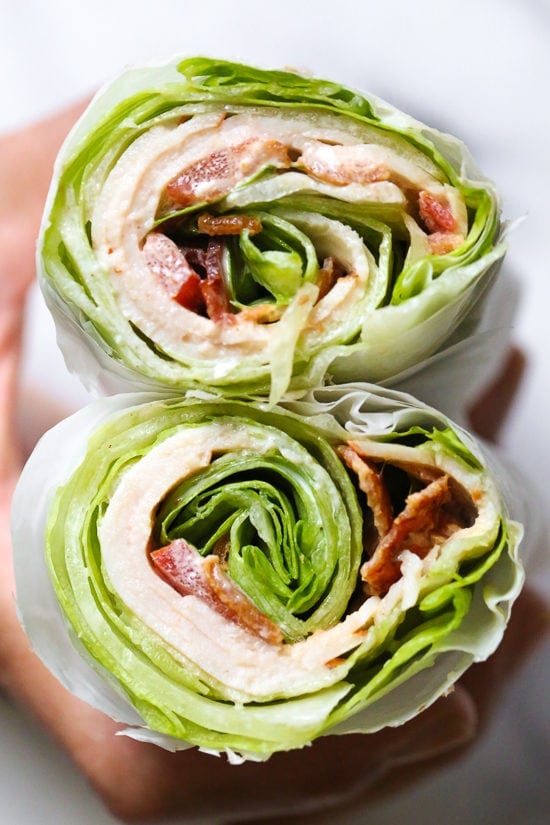 Chicken Club Lettuce Wrap Sandwich, a low-carb (keto) lunch idea that replaces a wheat wrap for a lettuce wrap. Just 5 ingredients, and less than 10 minutes to make!