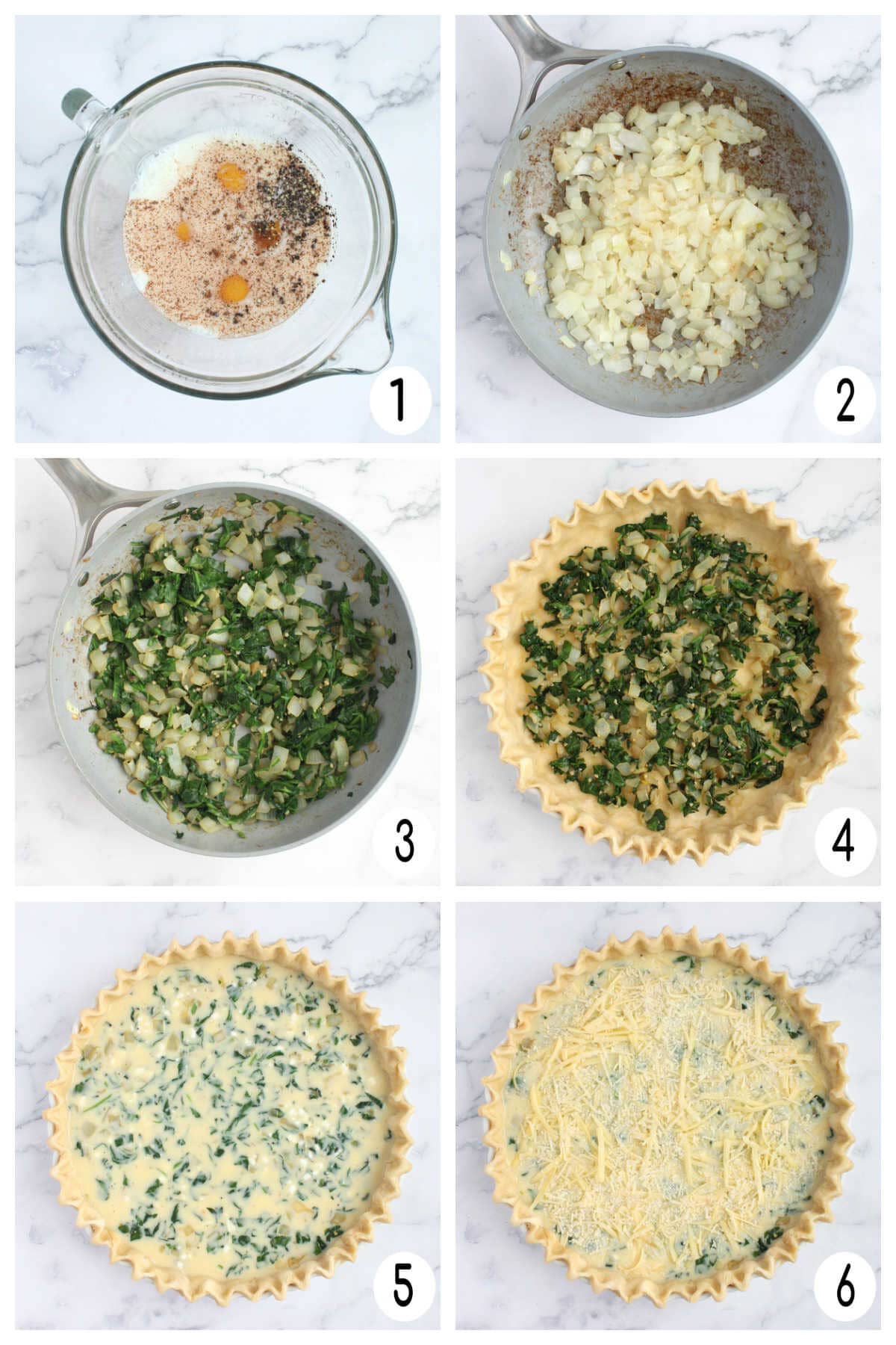 process shots for how to make spinach quiche