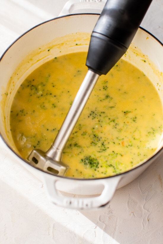 cheese and soup with immersion blender