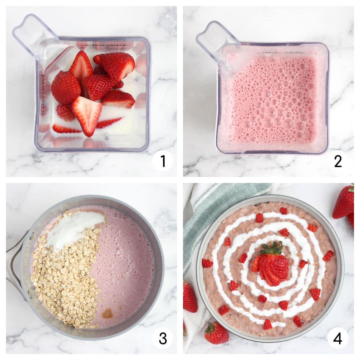 process shots for how to make strawberries and cream oatmeal