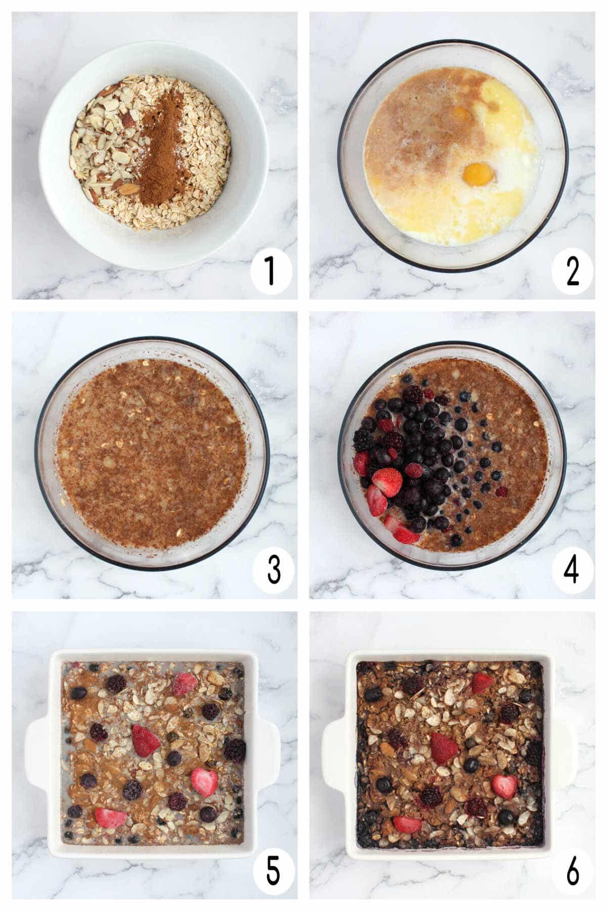 process shots for how to make berry baked oatmeal
