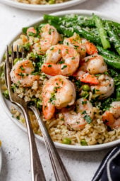 Shrimp, Peas and Rice with green beans.