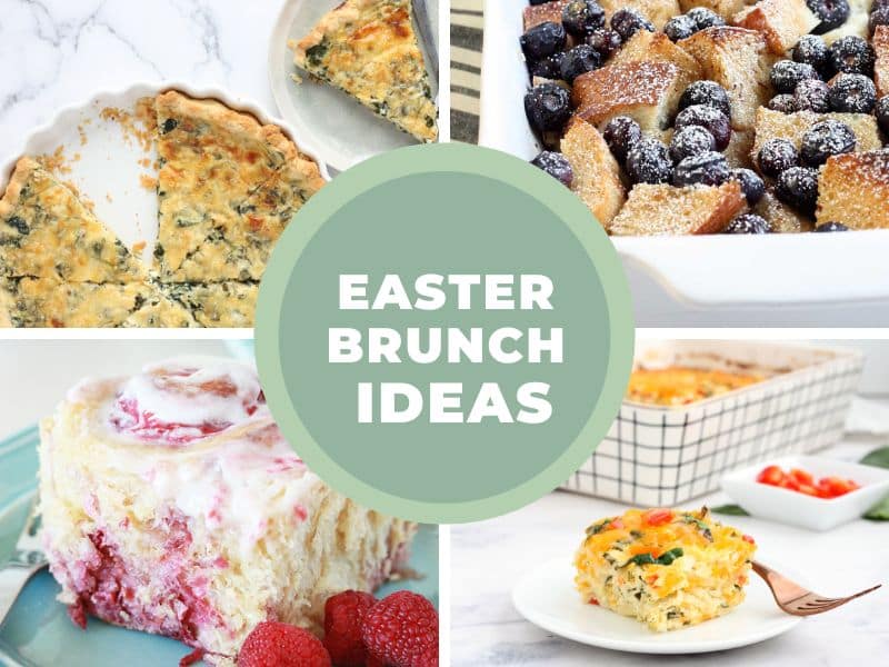easter brunch ideas with 4 different recipes in a quadrant