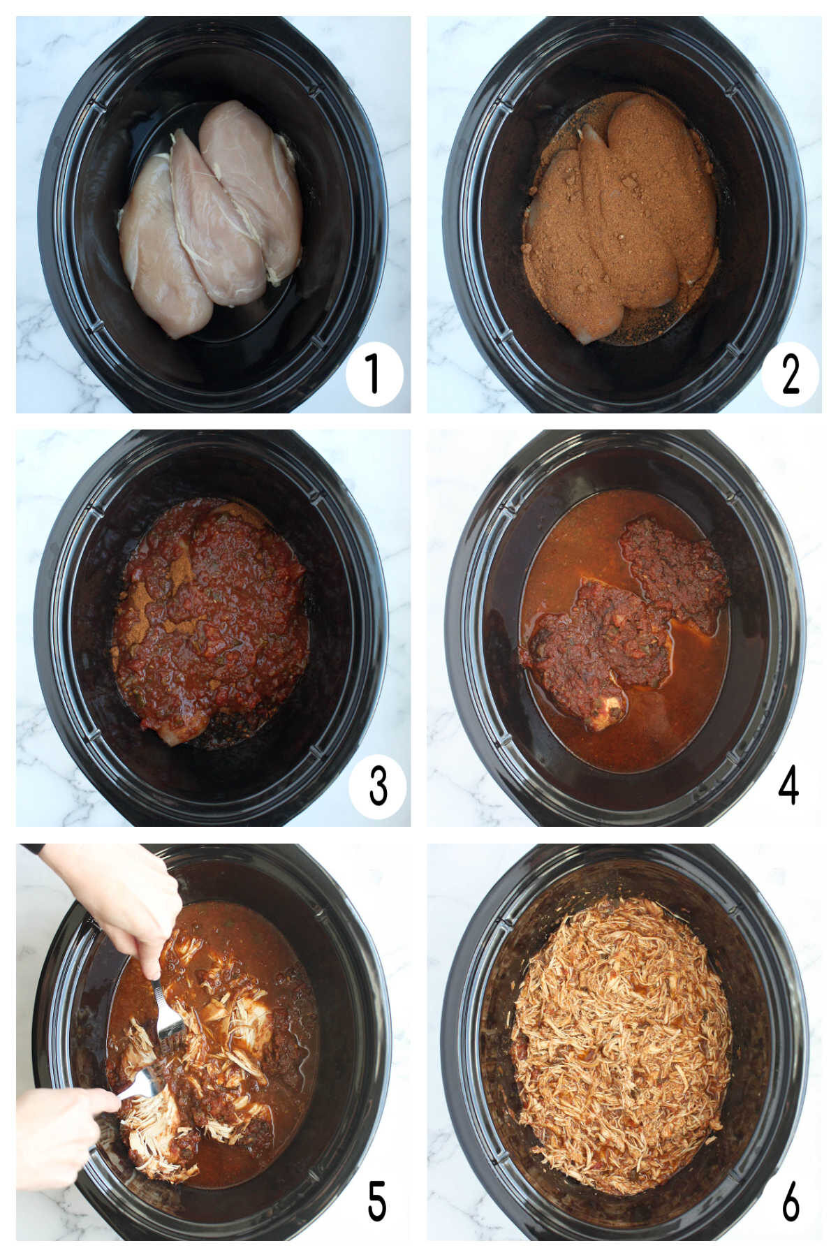 process shots for how to make crockpot chicken tacos