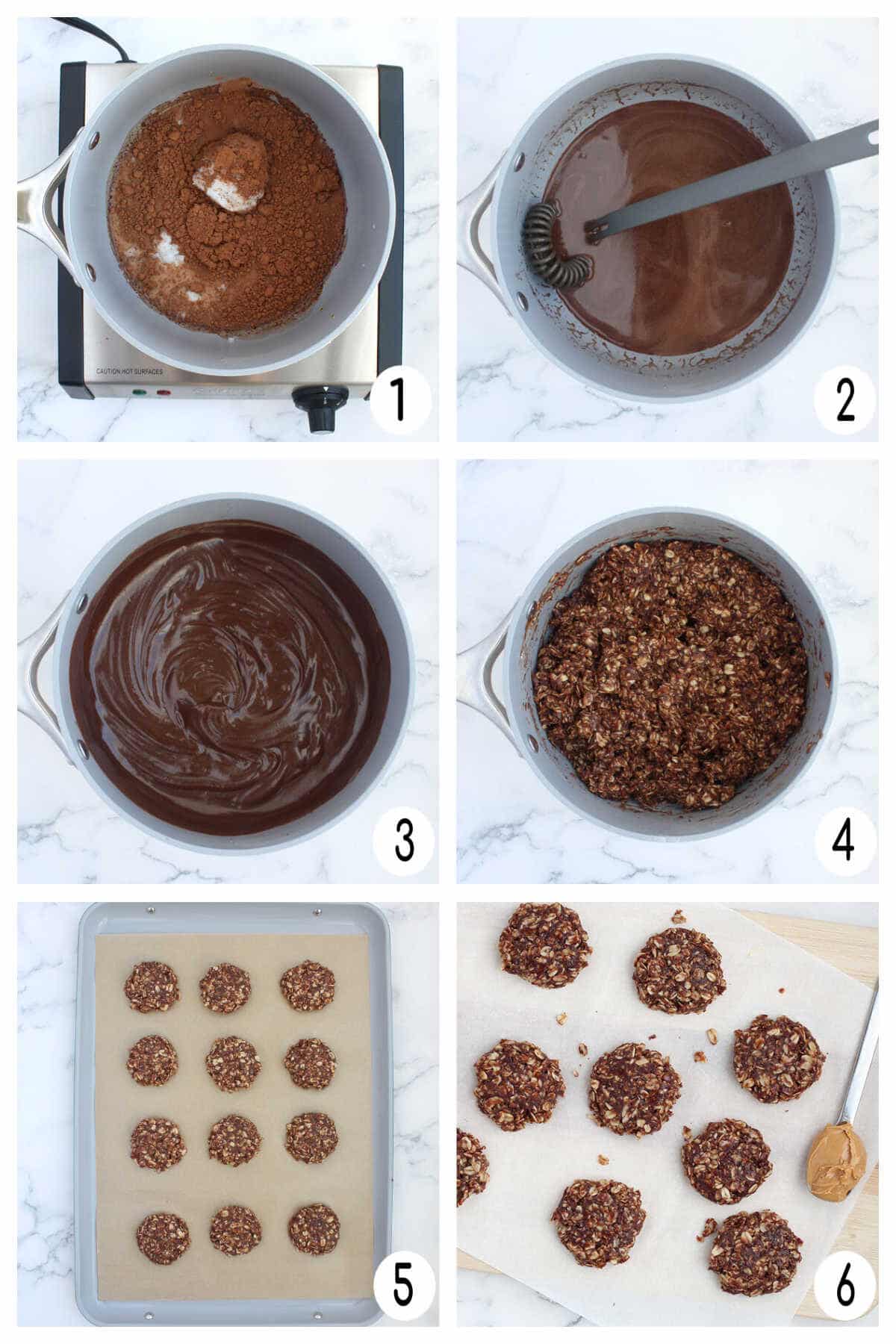 process shots for how to make no bake cookies