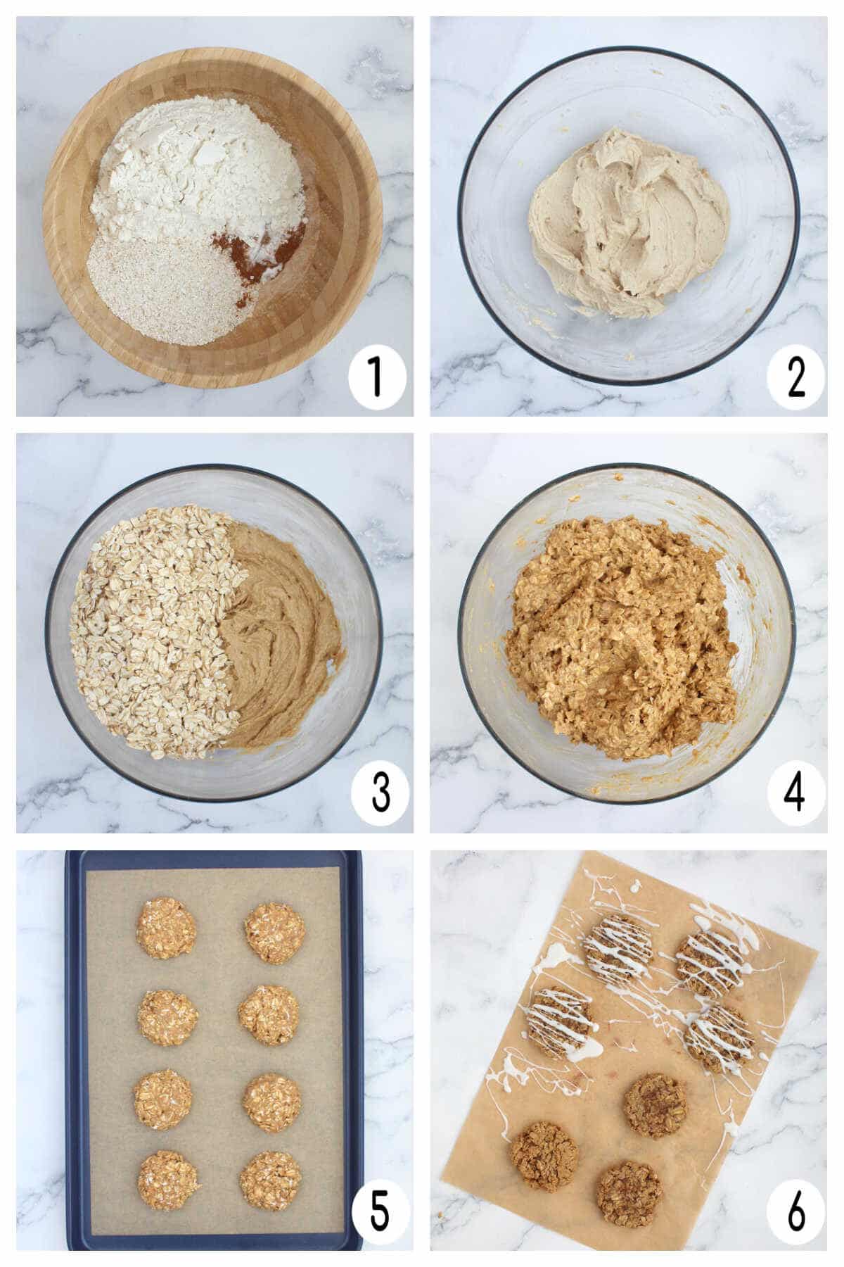 process shots for how to make soft and chewy iced oatmeal cookies