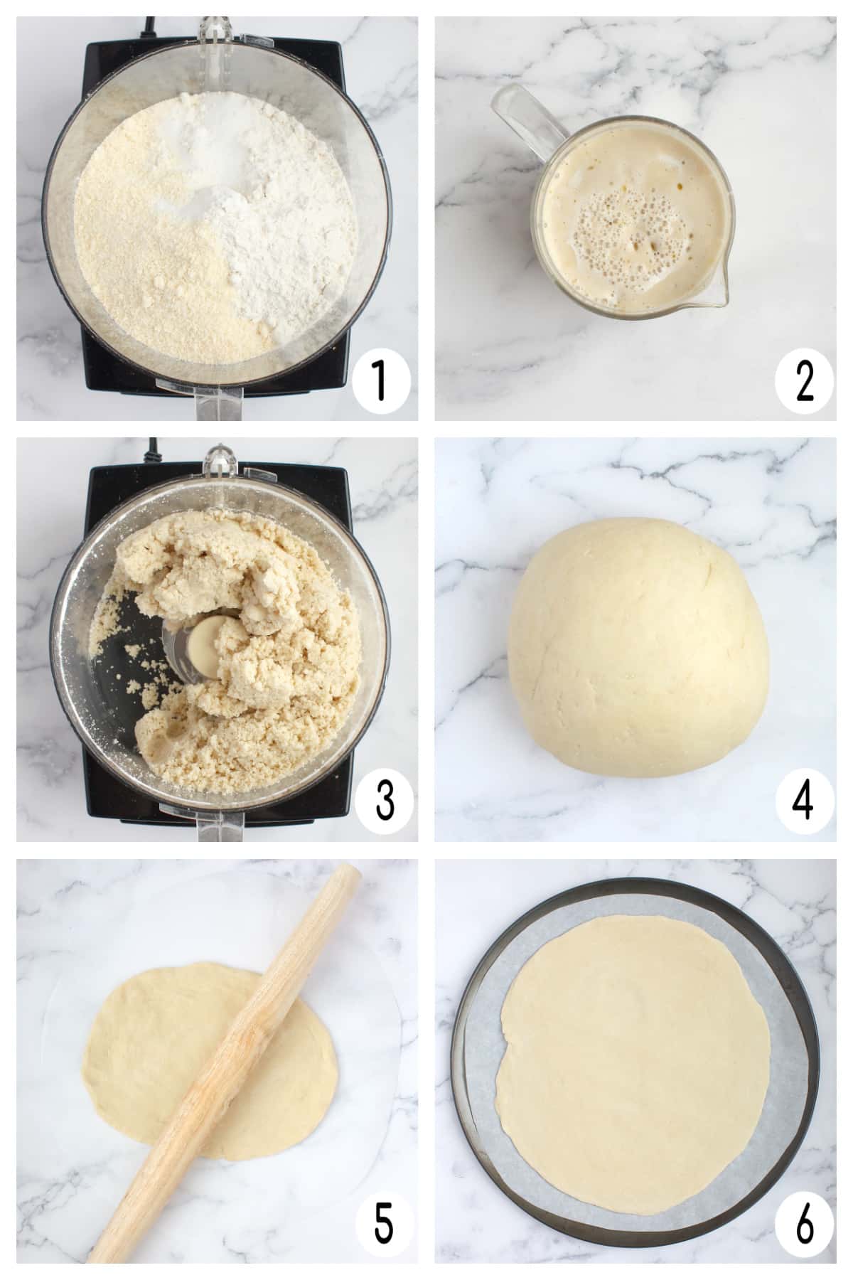 Process shots for how to make the crust for breakfast pizza.