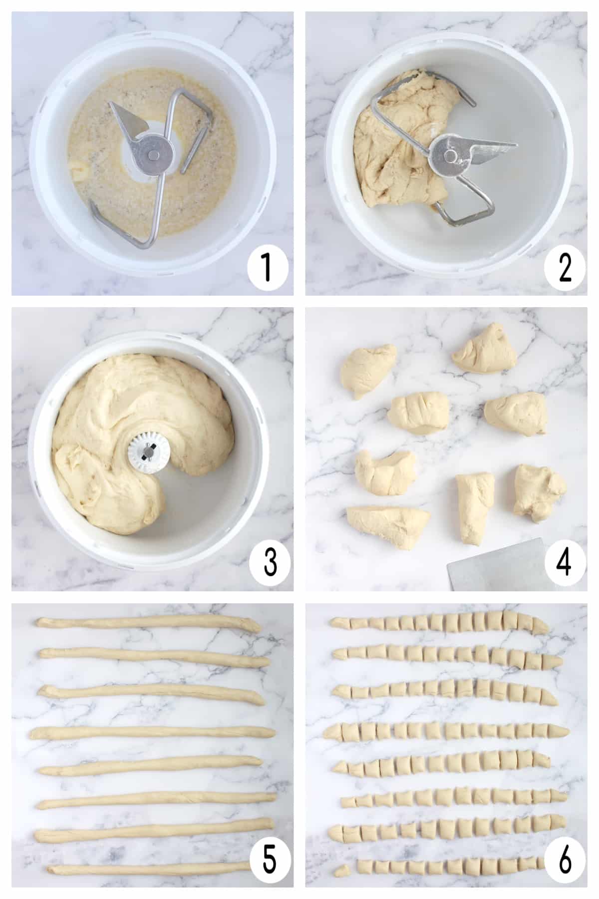 Process photos for how to make soft pretzel bites dough. 