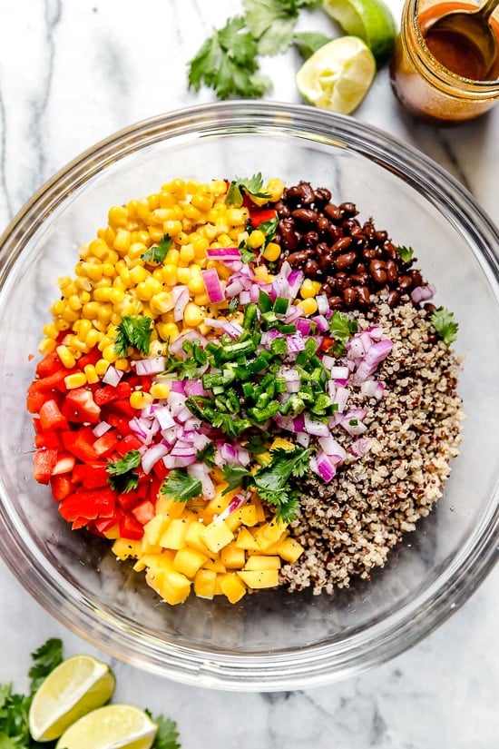 This healthy Southwestern Black Bean, Quinoa and Mango Salad is delicious, a great way to get more vegetables and plant-based foods to your diet.