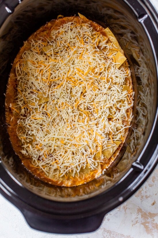 slow cooker with enchilada ingredients
