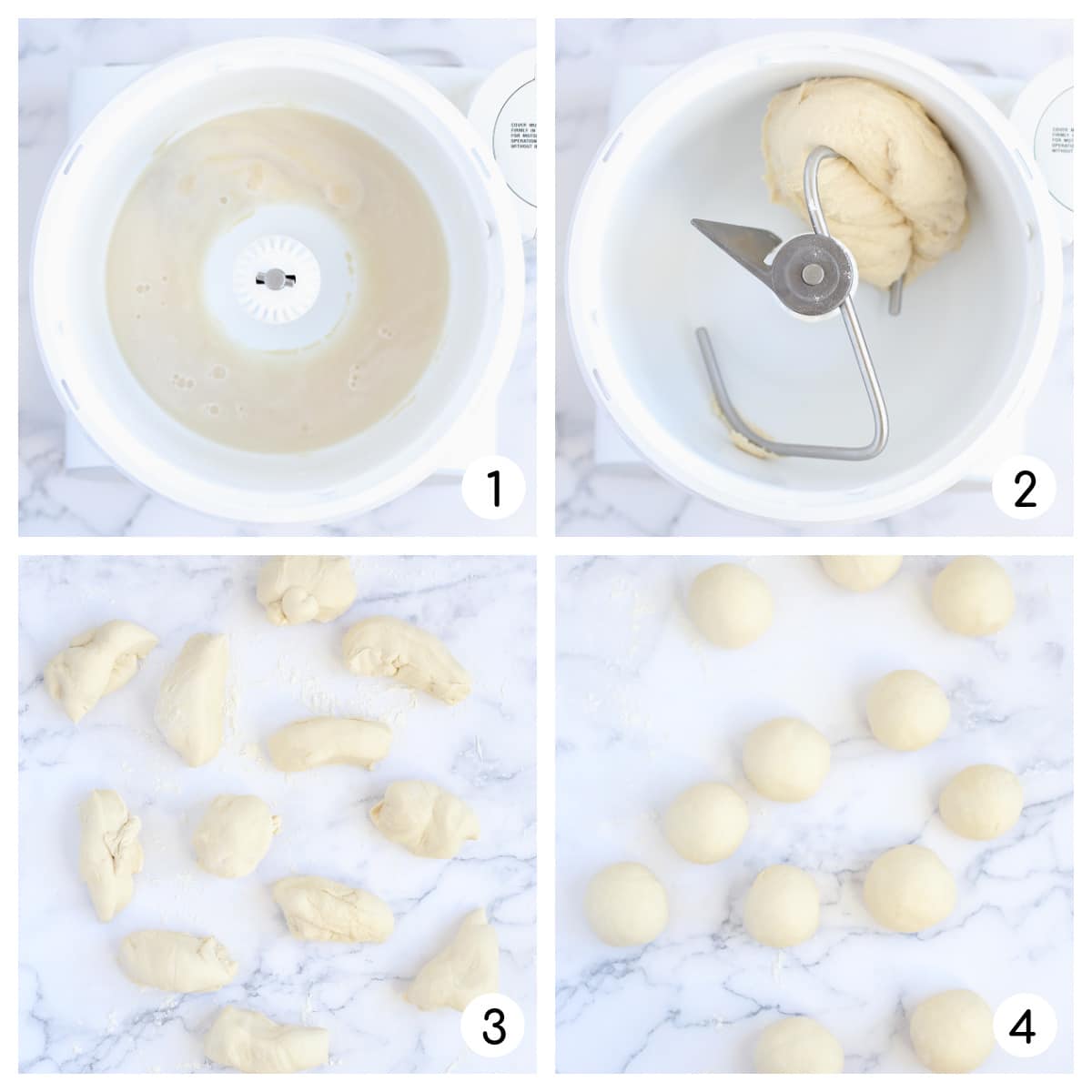 Process shots showing how to make homemade roll dough.