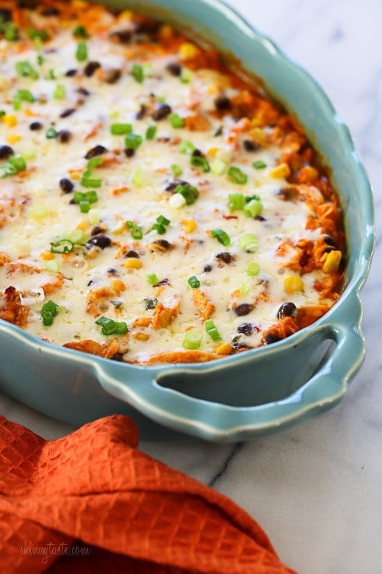 This Mexican inspired casserole is made with spiralized sweet potatoes, shredded chicken, black beans and corn in a delicious guajillo pepper sauce topped with melted Pepper Jack cheese – SO good, and the portions are very generous!